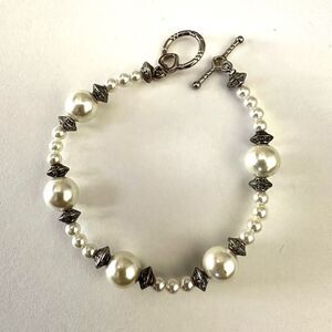 Silver  tone faux pearl beaded bracelet